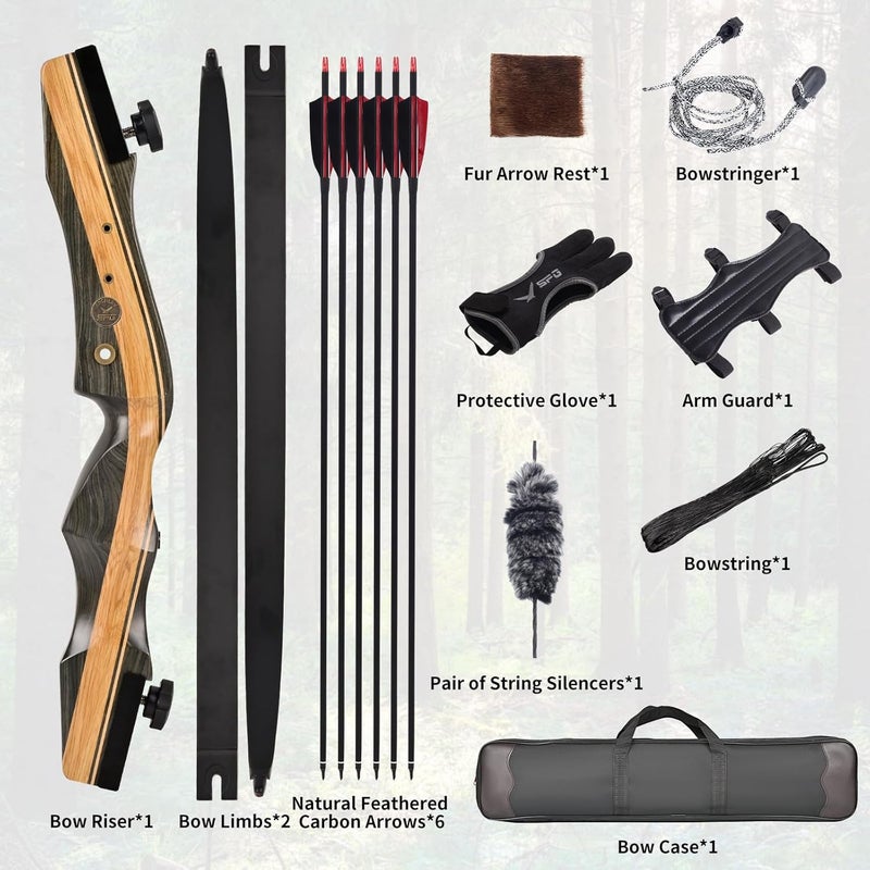 SP.G Archery Wooden Bow and Arrow Set for Adults, Fast Installation 62'' Hunting Bow Arrow Archery Set, 30-50 Lbs Right Handed Takedown Recurve Bows Hunting Kit Package - Image 3